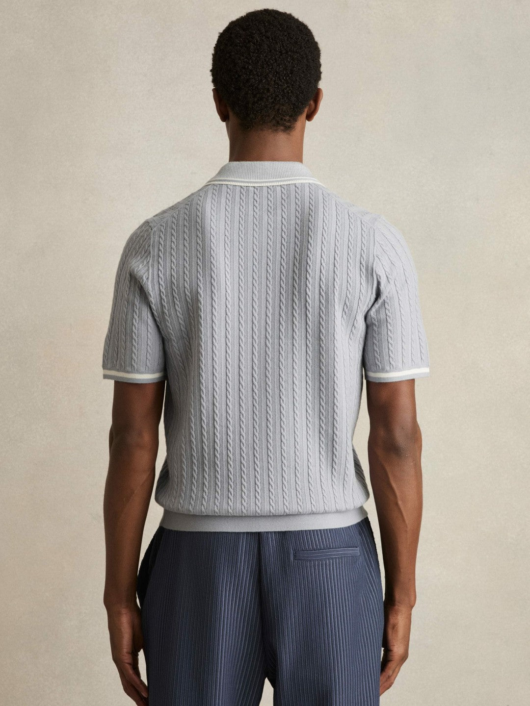 Micro-Cable Half-Zip Polo Shirt Soft Blue | Men