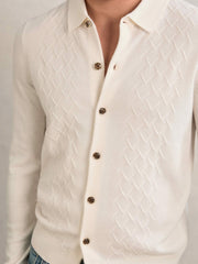 Wool V-Stitch Button-Through Cardigan Off White | Men