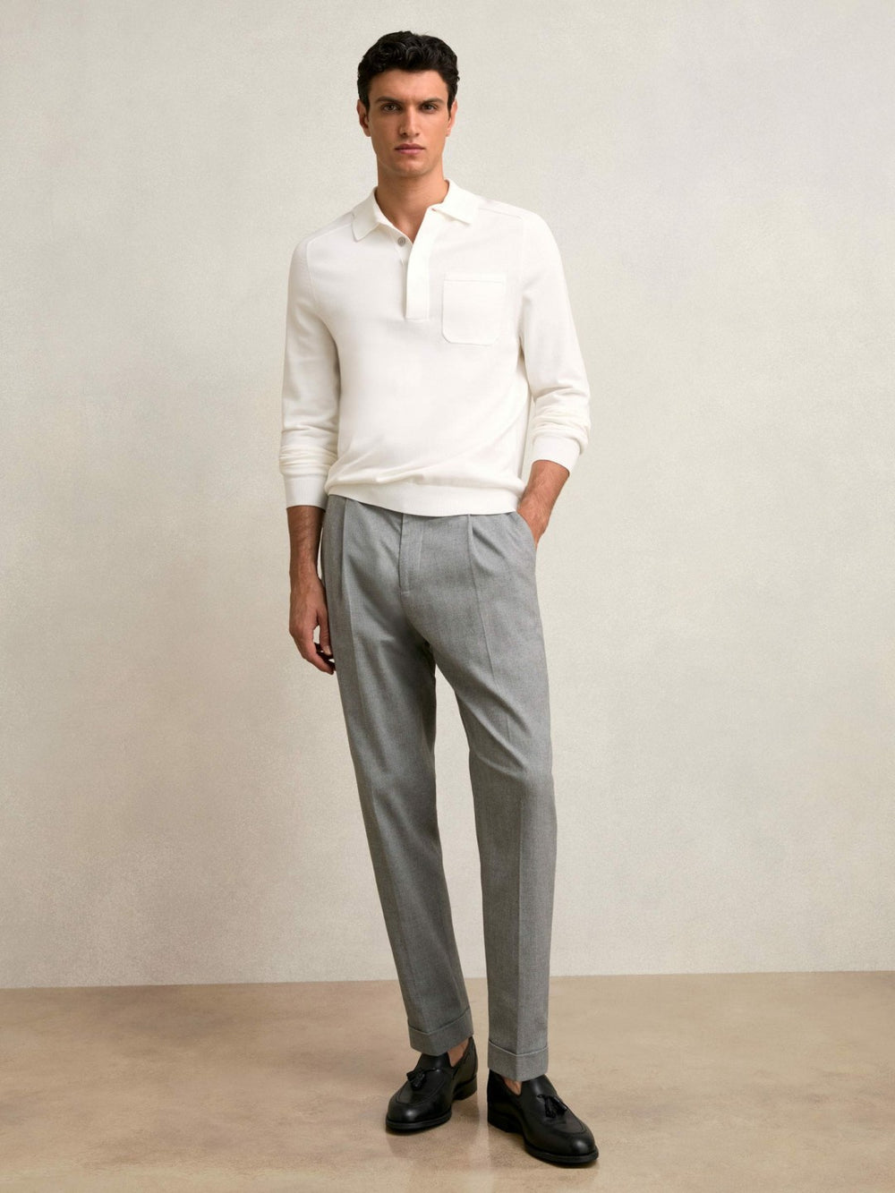 Cotton Concealed Placket Polo Shirt White | Men