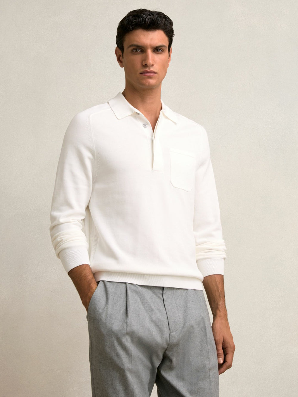 Cotton Concealed Placket Polo Shirt White | Men
