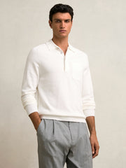Cotton Concealed Placket Polo Shirt White | Men