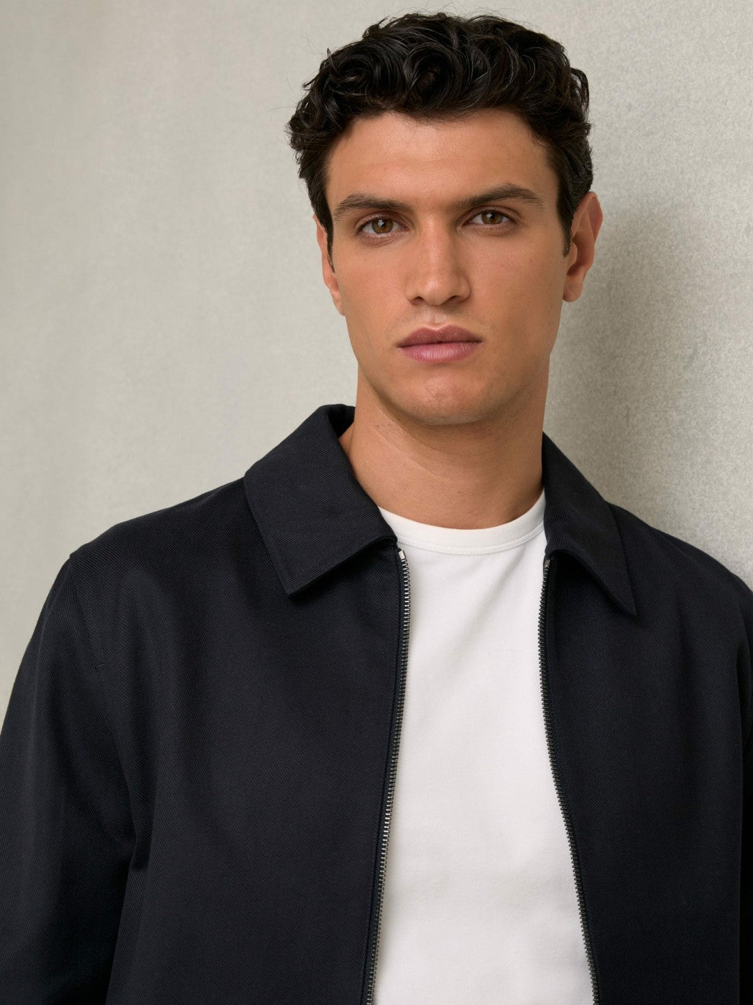 Lyocell-Cotton Zip-Through Twill Jacket Navy | Men