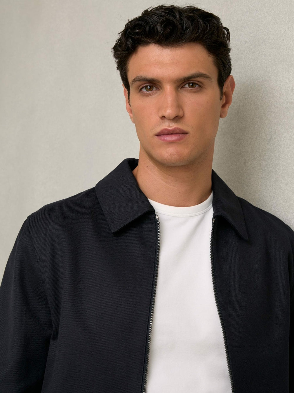Lyocell-Cotton Zip-Through Twill Jacket Navy | Men