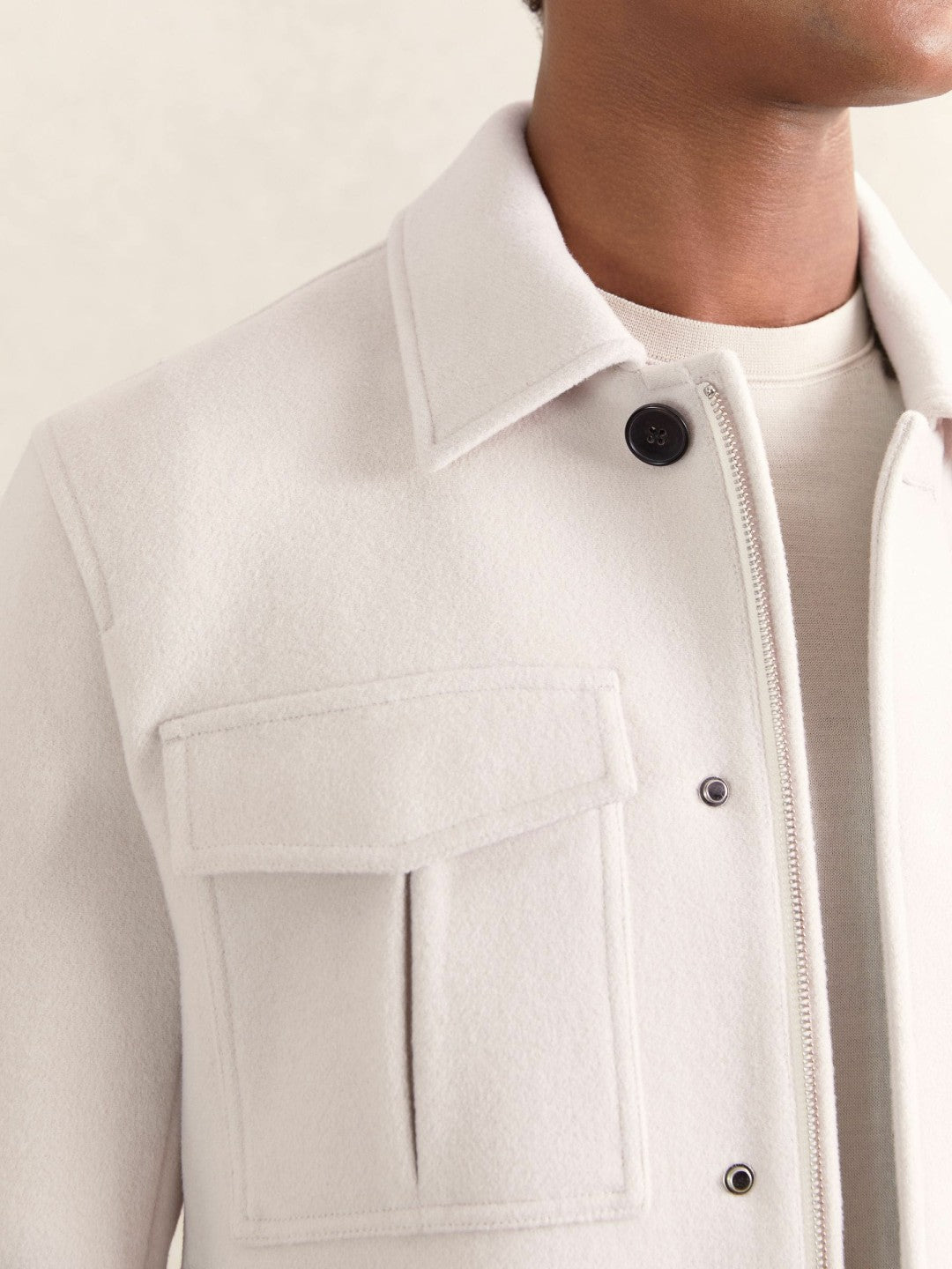 Wool Blend Twin Pocket Zipped Jacket Ivory | Men