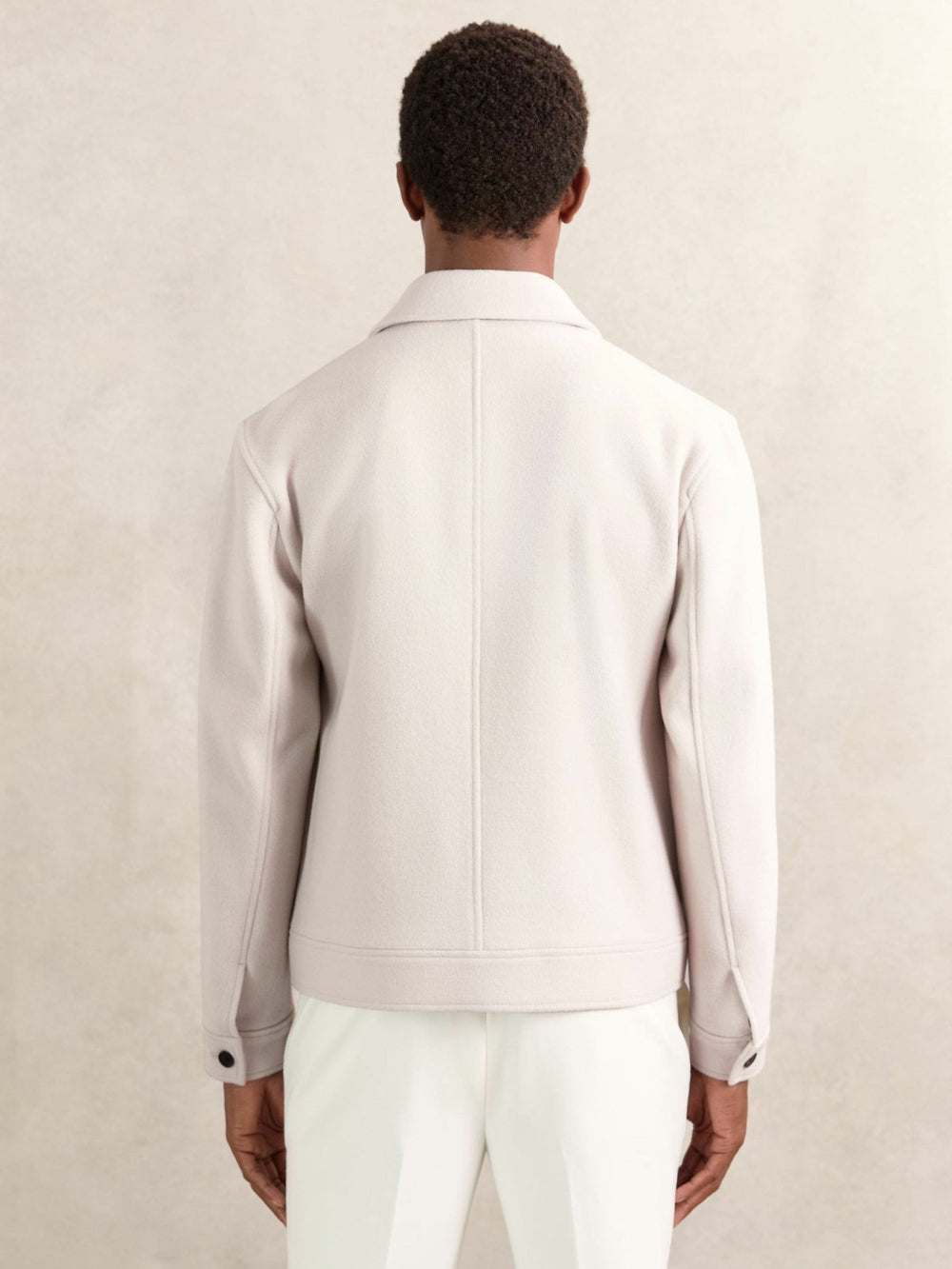 Wool Blend Twin Pocket Zipped Jacket Ivory | Men