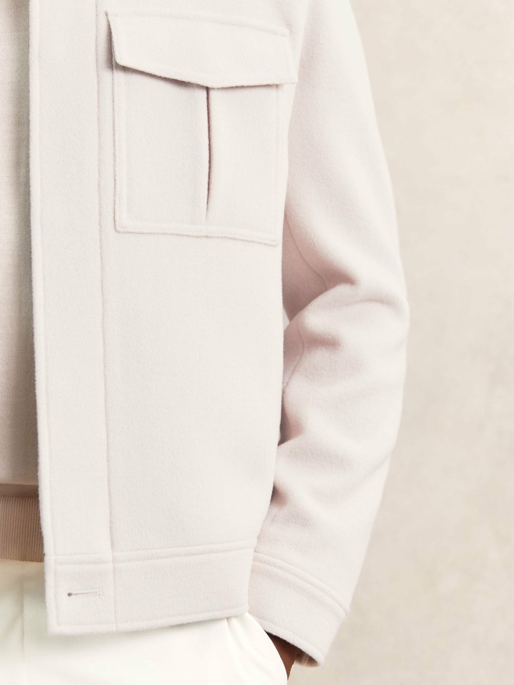 Wool Blend Twin Pocket Zipped Jacket Ivory | Men