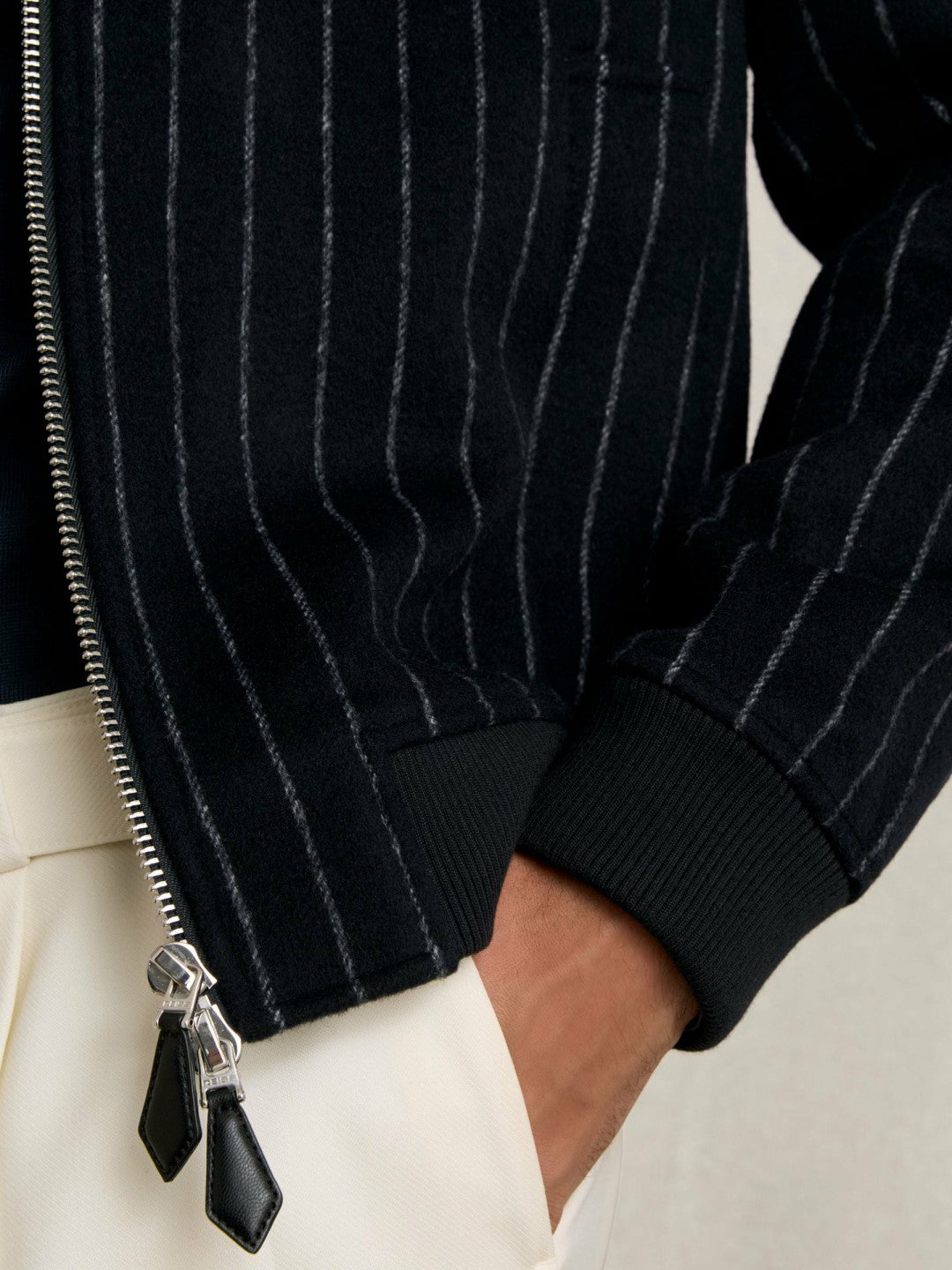 Wool-Blend Chalk-Stripe Bomber Jacket Navy | Men
