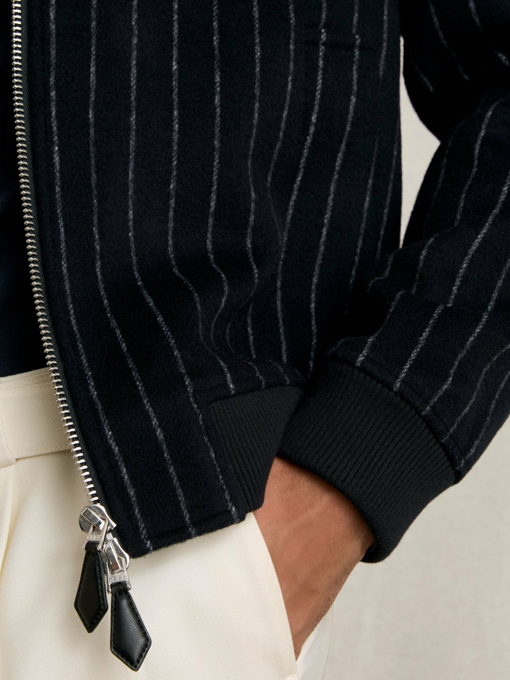 Wool-Blend Chalk-Stripe Bomber Jacket Navy | Men