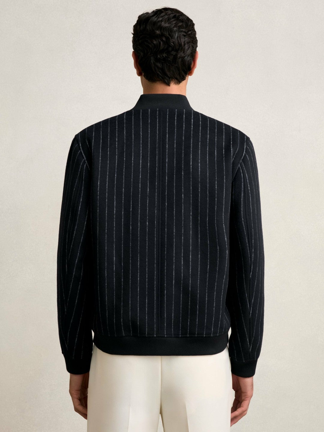 Wool-Blend Chalk-Stripe Bomber Jacket Navy | Men