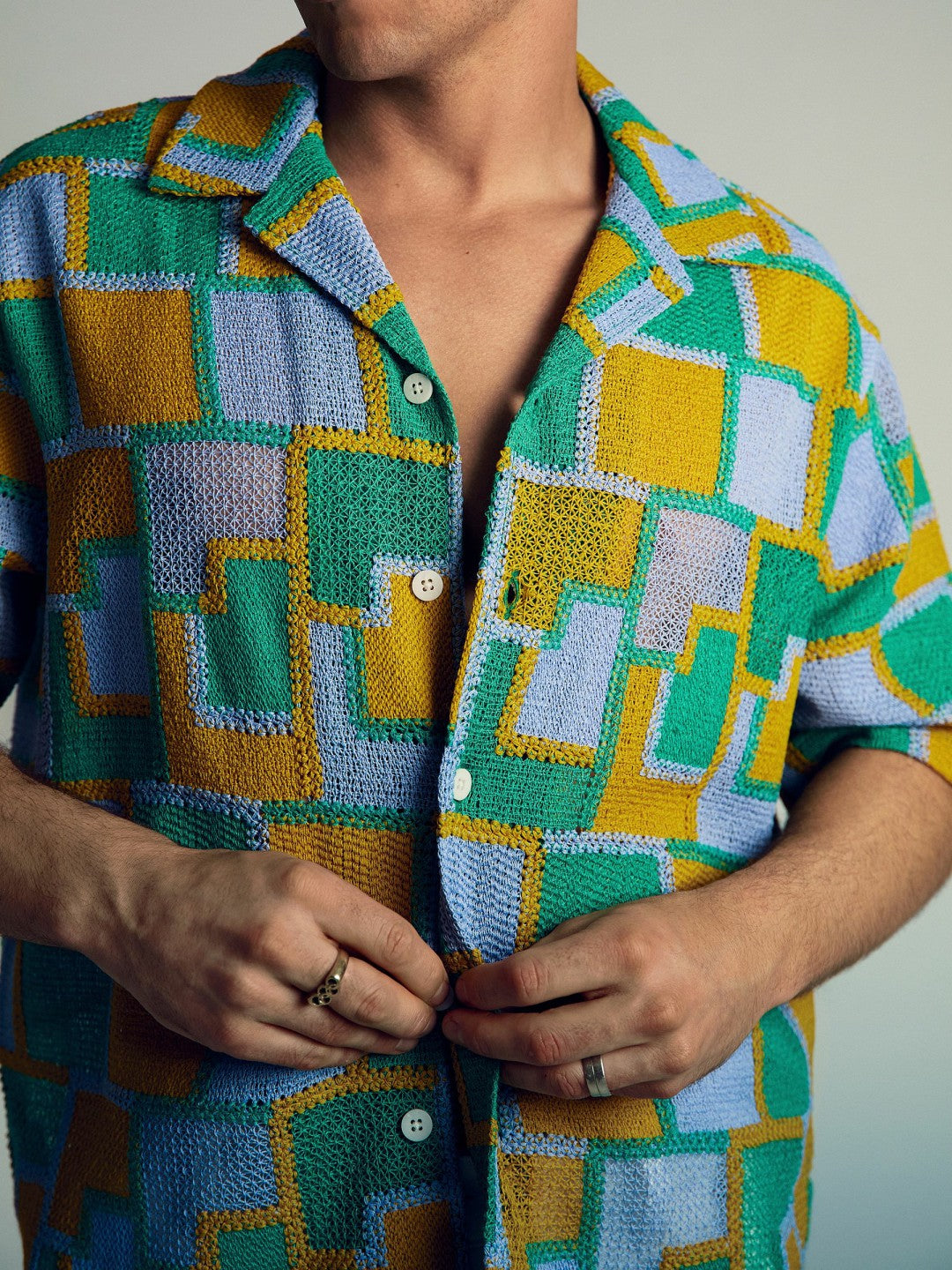 | Tom Daley Tile Crochet Shirt Yellow/Green/Blue Multi | Men