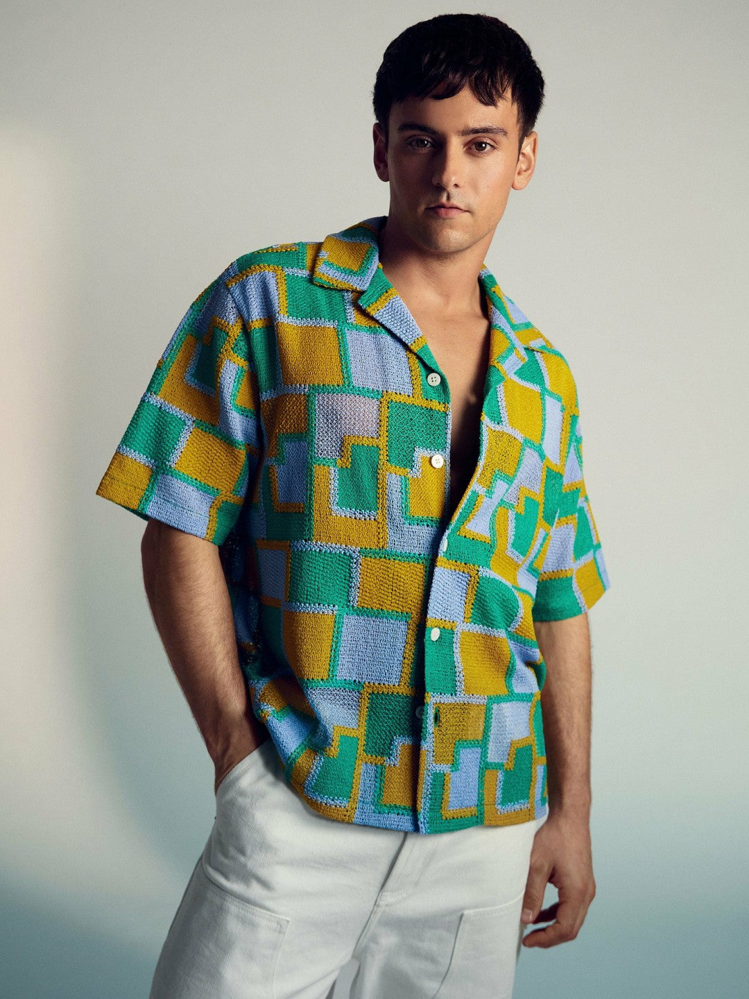 | Tom Daley Tile Crochet Shirt Yellow/Green/Blue Multi | Men