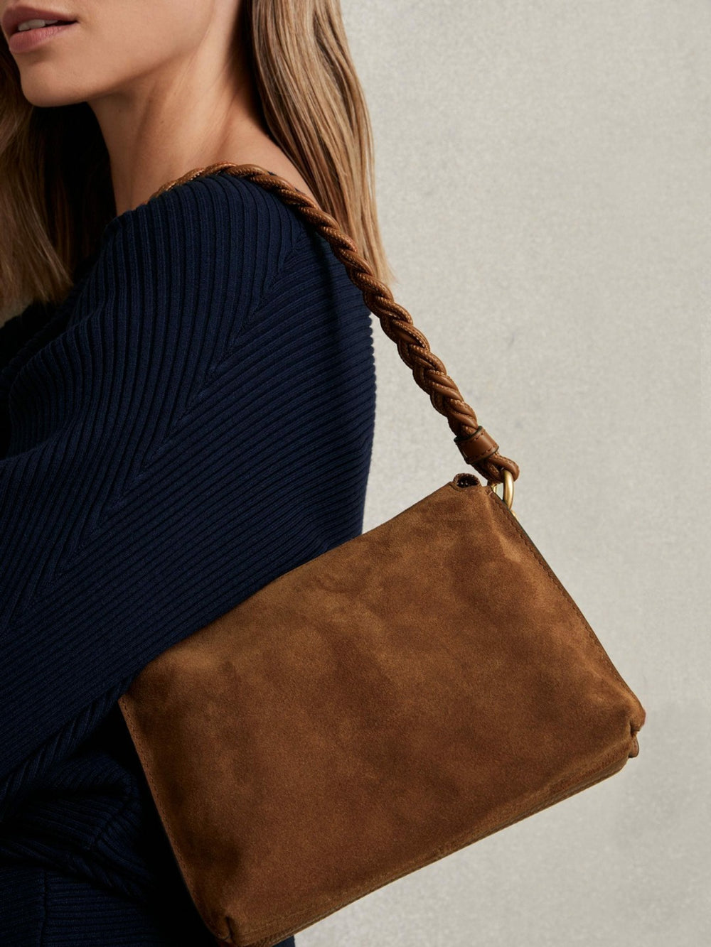 Suede Plaited-Strap Cross-Body Bag Tan | Women