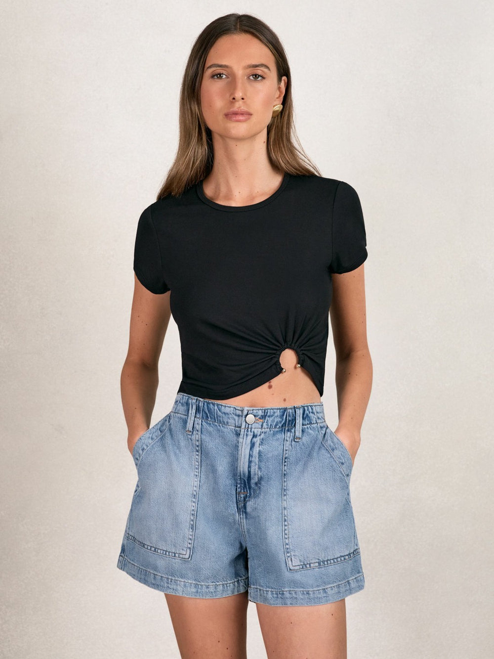 Good American Denim Shorts With Linen Indigo Blue | Women