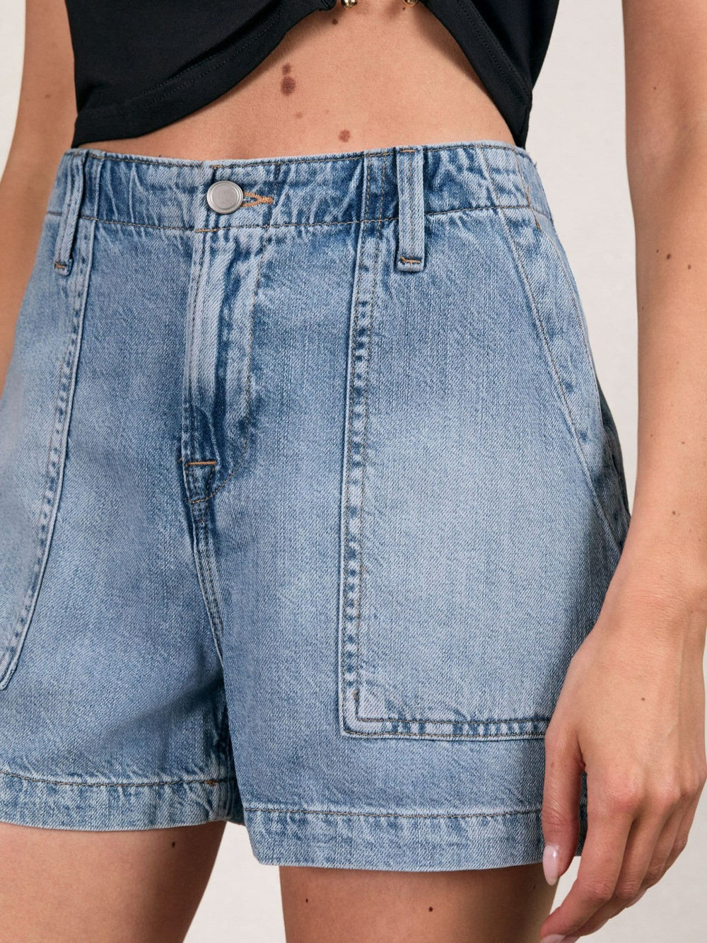 Good American Denim Shorts With Linen Indigo Blue | Women