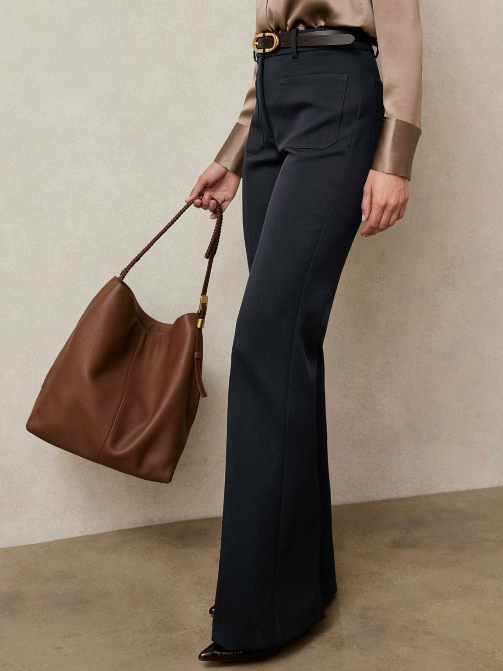 Twill Patch-Pocket Flared Trousers Navy | Women