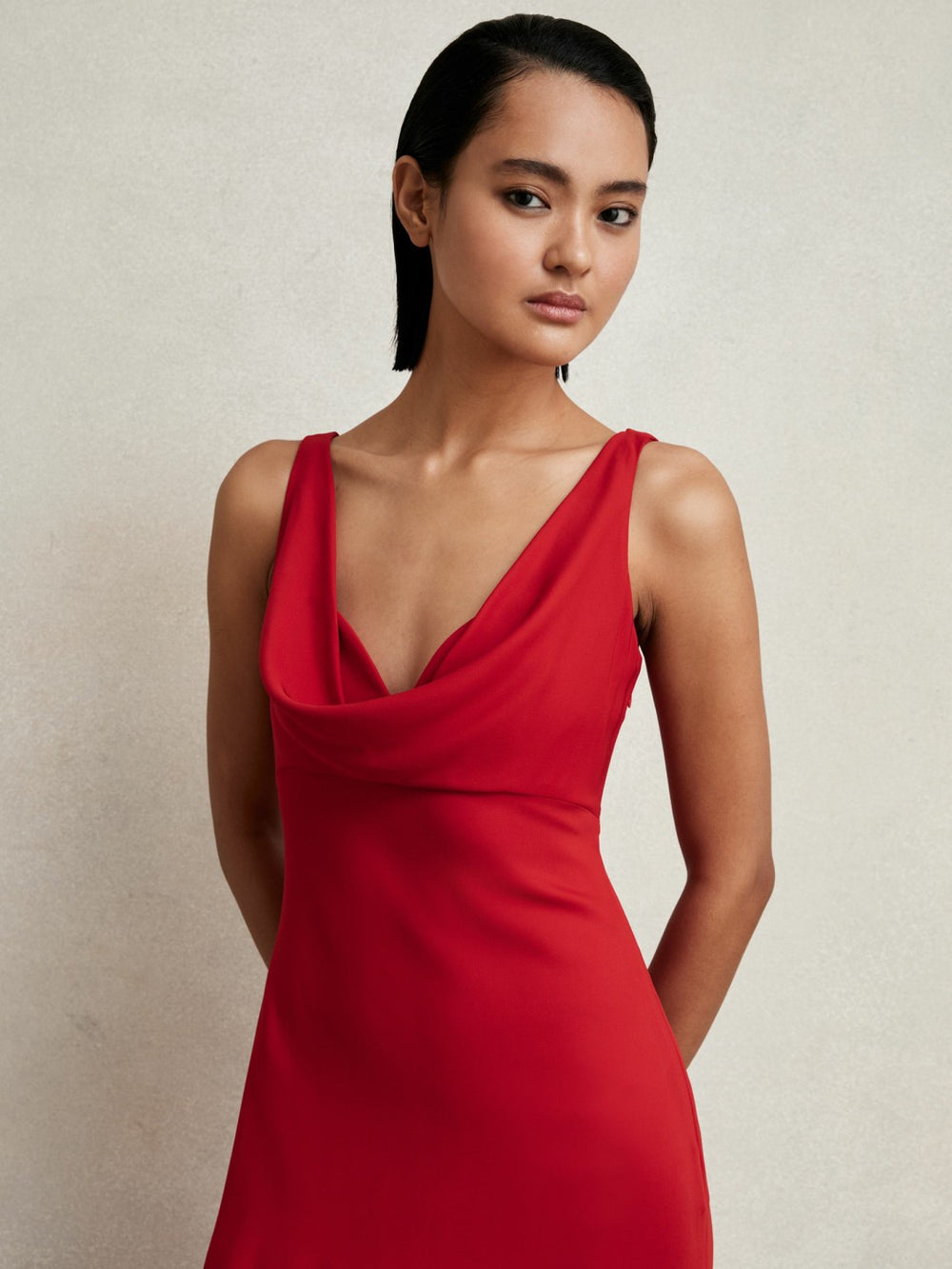 Cowl-Neck Sleeveless Maxi Dress Red | Women