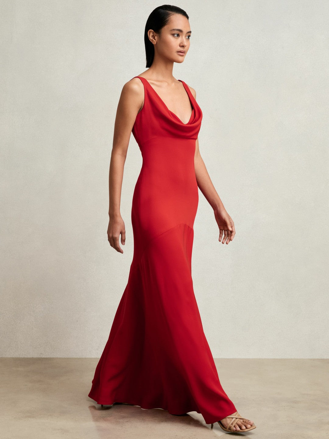 Cowl-Neck Sleeveless Maxi Dress Red | Women
