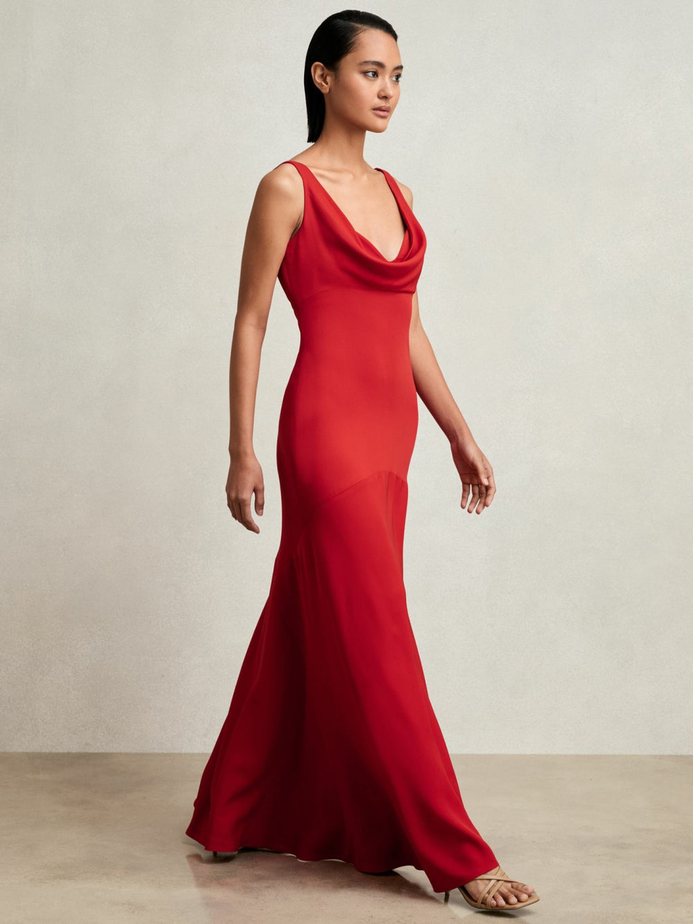 Cowl-Neck Sleeveless Maxi Dress Red | Women