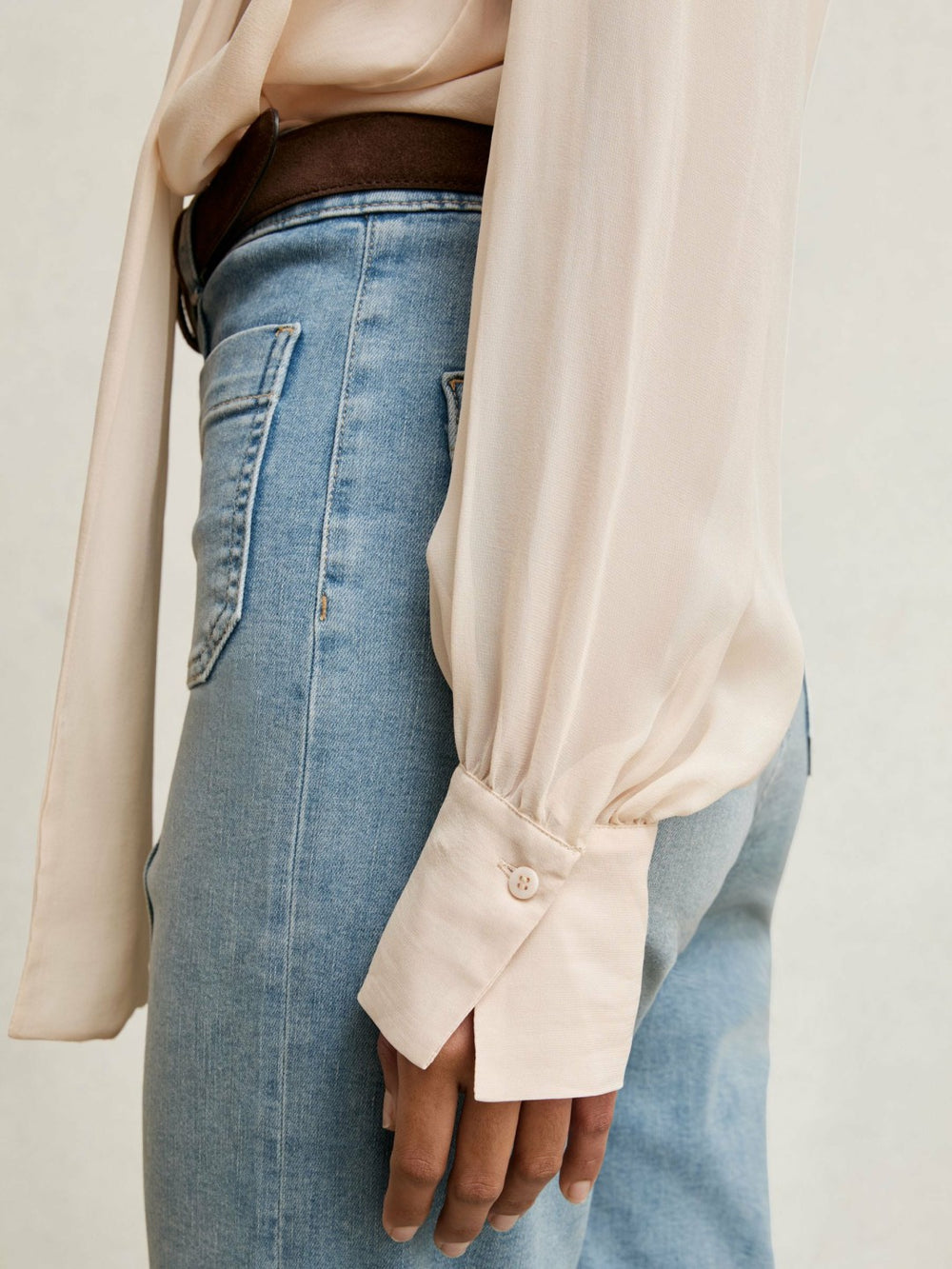 Silk Blend Chiffon Tie-Neck Blouse Pale Pink | Women