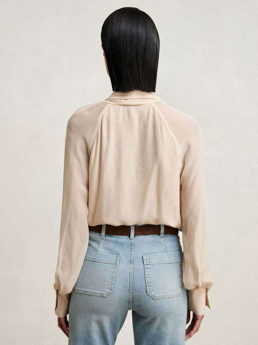 Silk Blend Chiffon Tie-Neck Blouse Pale Pink | Women