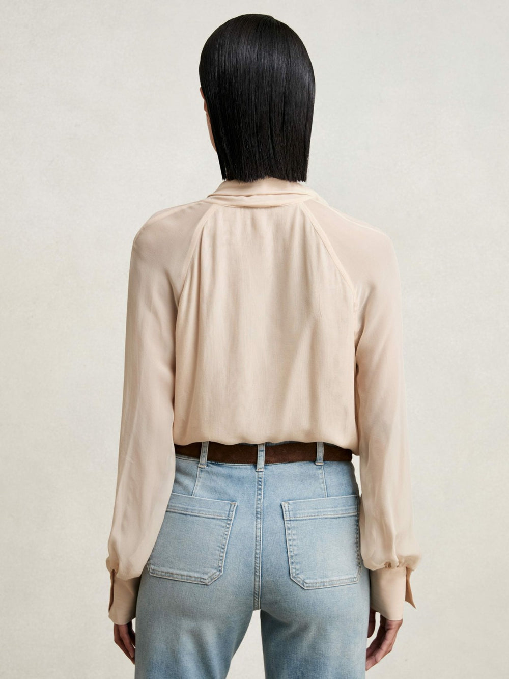 Silk Blend Chiffon Tie-Neck Blouse Pale Pink | Women