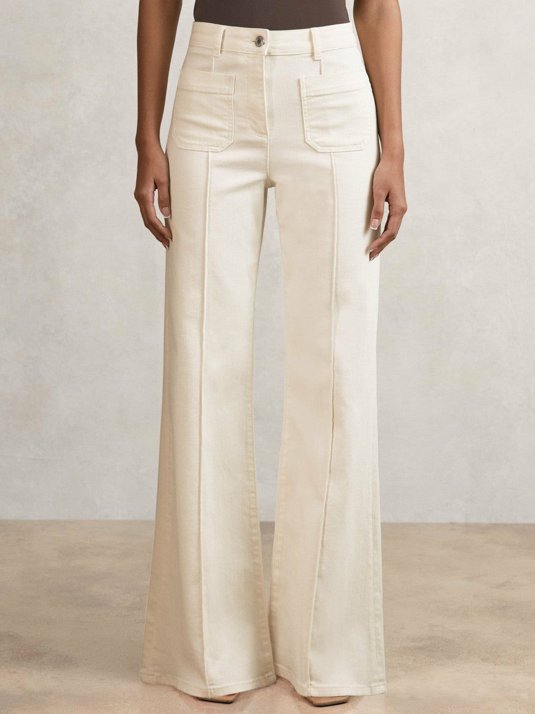 Petite Patch-Pocket Flared Jeans Ecru | Women