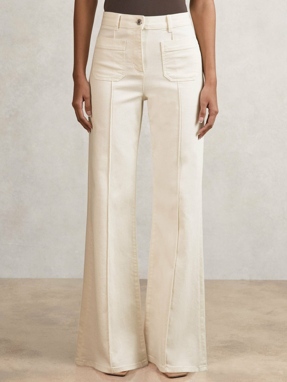 Petite Patch-Pocket Flared Jeans Ecru | Women