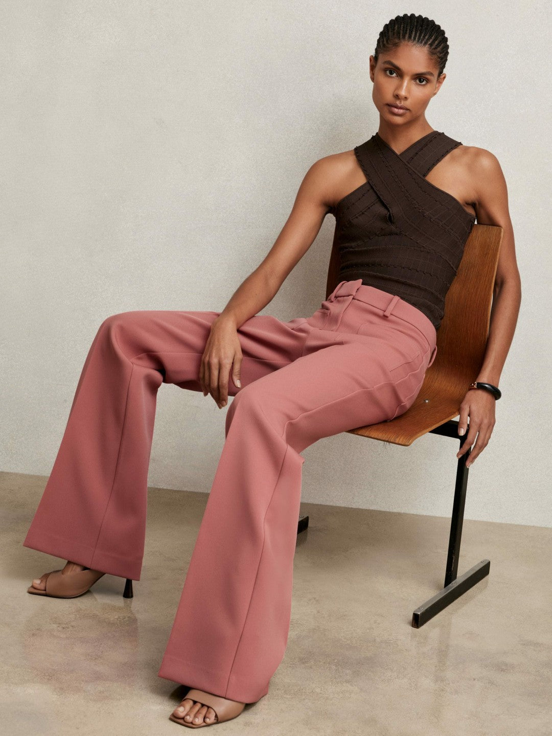 Twill Patch-Pocket Flared Trousers Pink | Women