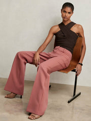 Petite Twill Patch-Pocket Flared Trousers Pink | Women