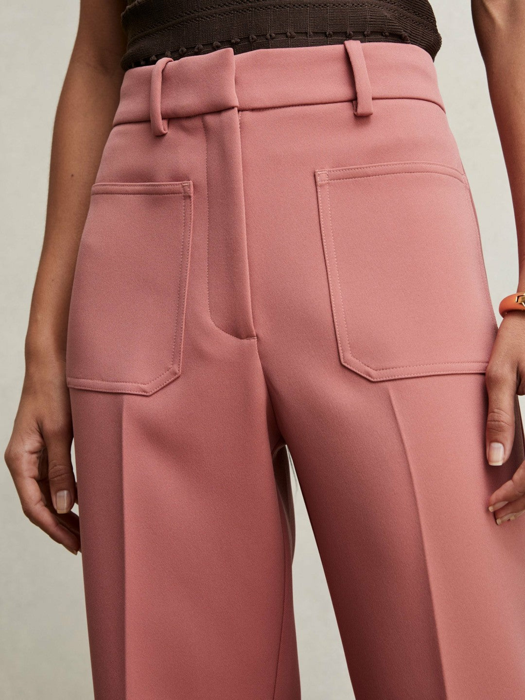Petite Twill Patch-Pocket Flared Trousers Pink | Women