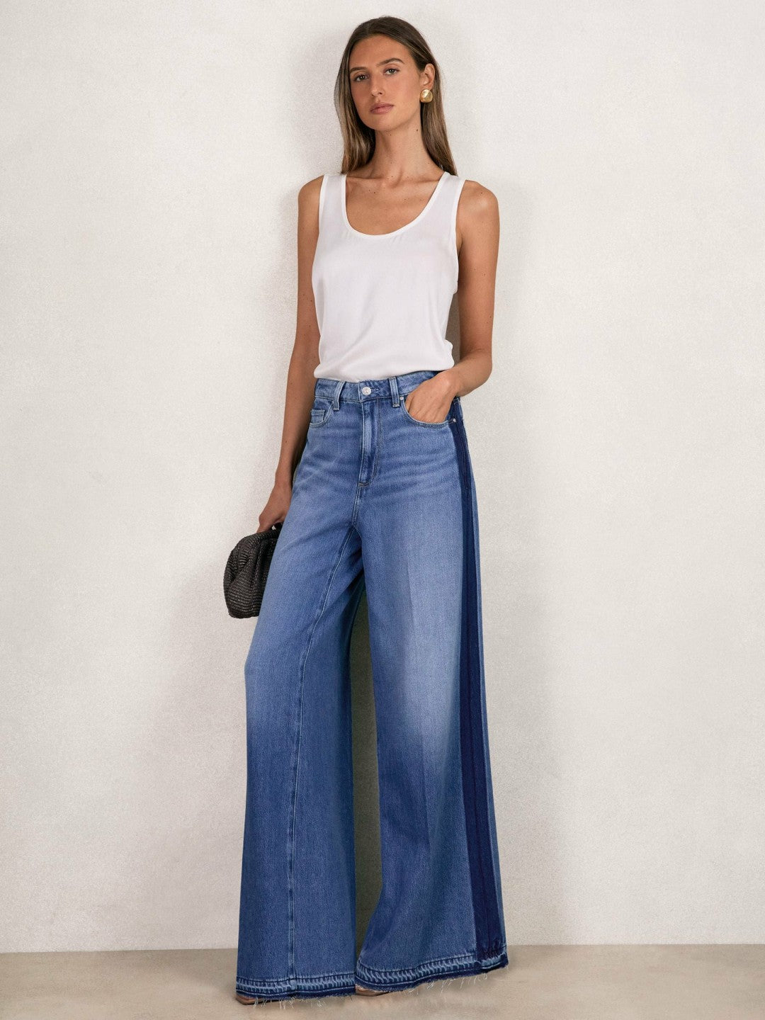 Paige Side Stripe Wide Leg Jeans Navy/Blue Stripe | Women
