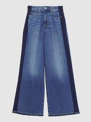 Paige Side Stripe Wide Leg Jeans Navy/Blue Stripe | Women