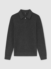 Wool Waffle-Knit Half-Zip Polo Shirt Charcoal Grey | Men