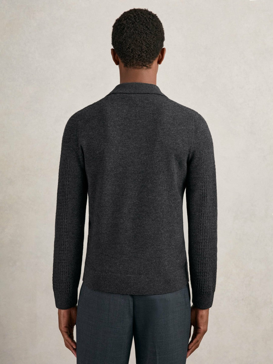 Wool Waffle-Knit Half-Zip Polo Shirt Charcoal Grey | Men