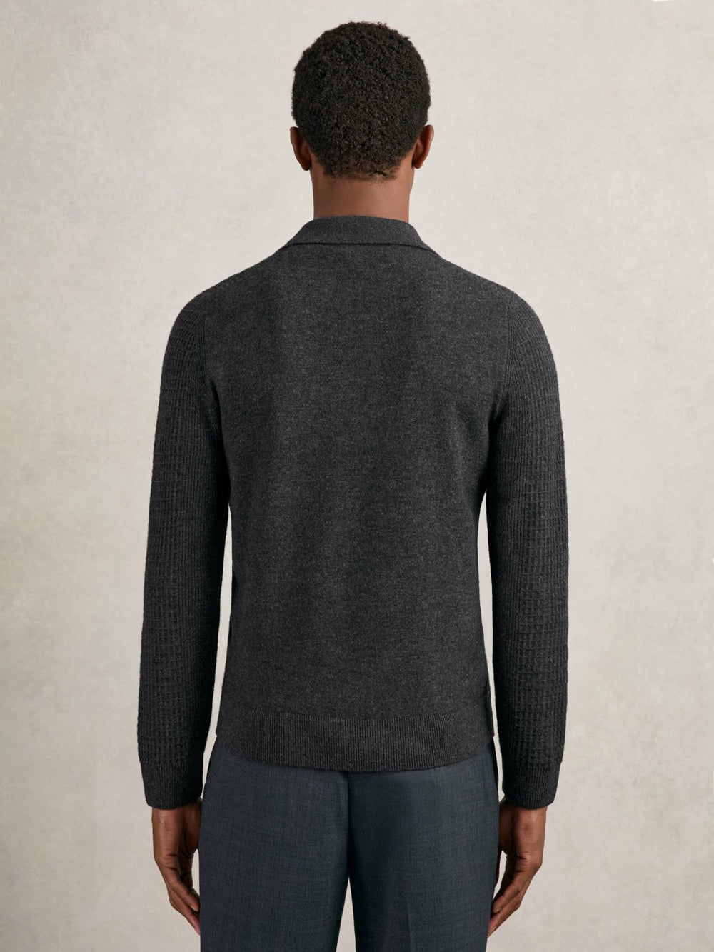 Wool Waffle-Knit Half-Zip Polo Shirt Charcoal Grey | Men