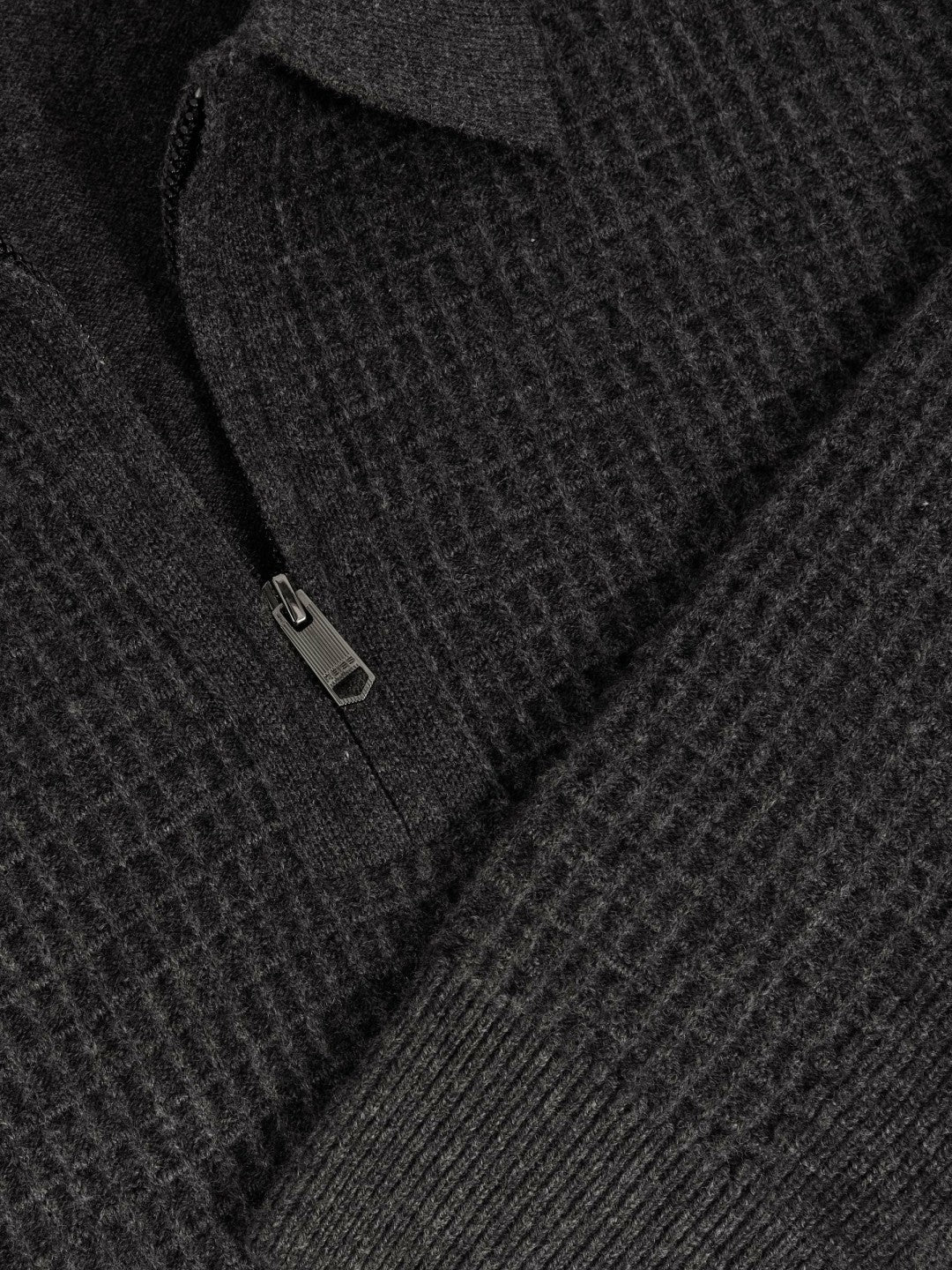 Wool Waffle-Knit Half-Zip Polo Shirt Charcoal Grey | Men