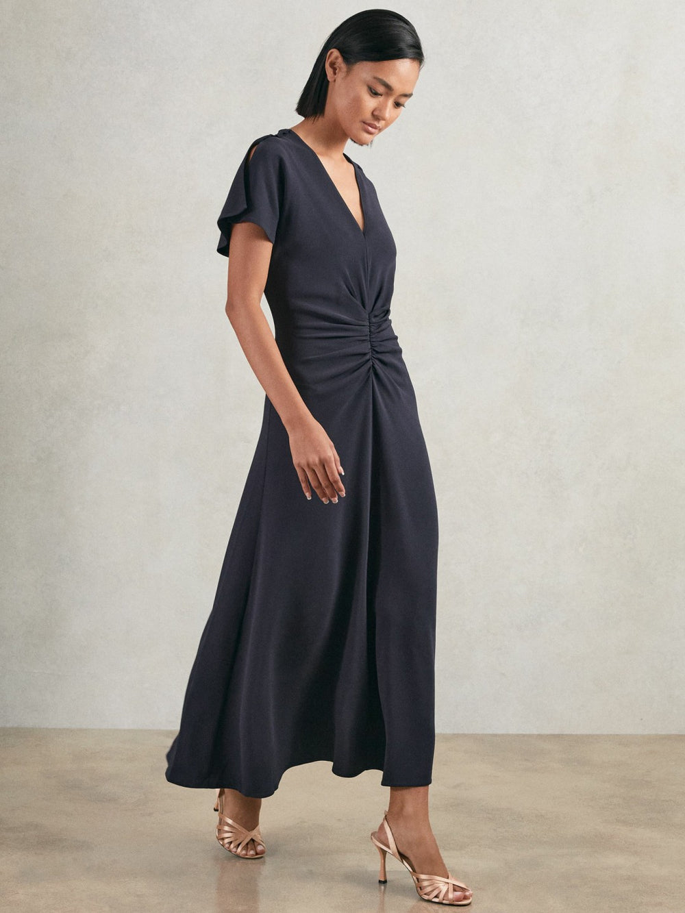 Petite Ruched-Front Midi Dress Navy | Women