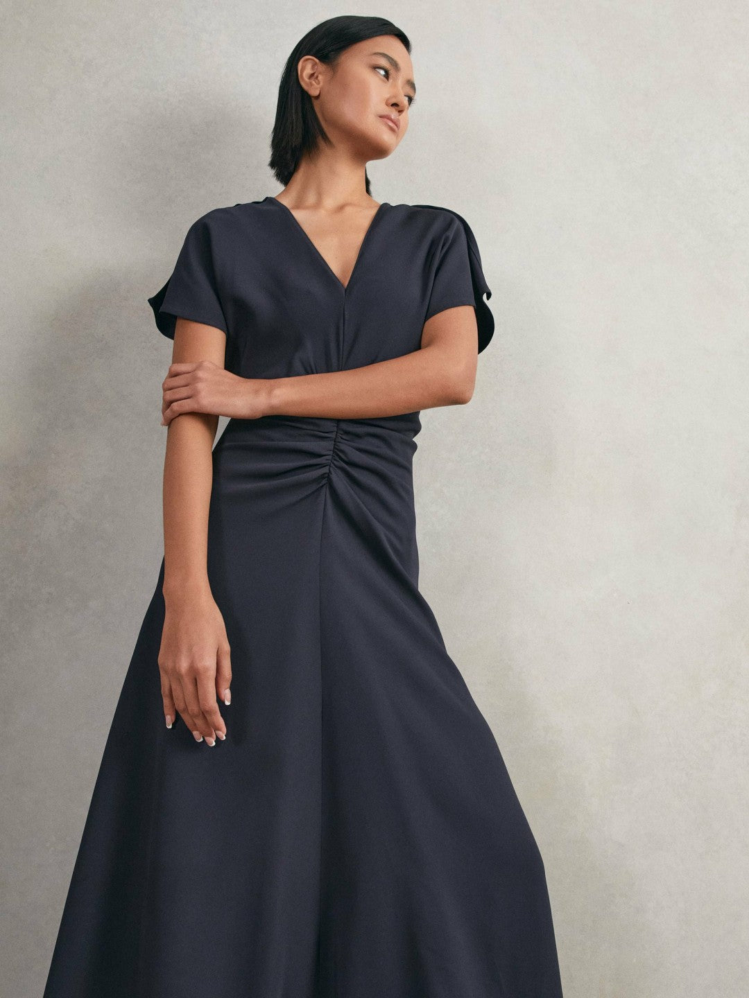 Petite Ruched-Front Midi Dress Navy | Women