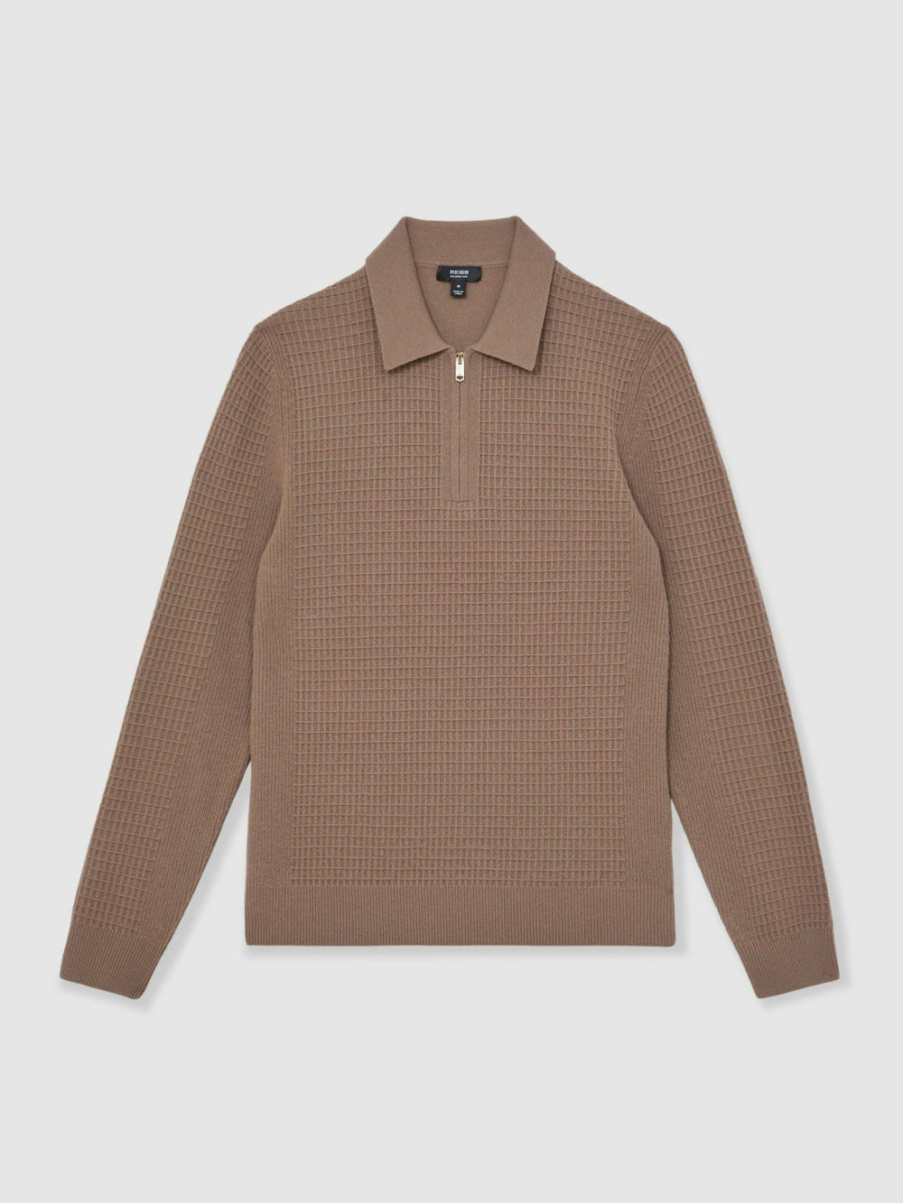 Wool Waffle-Knit Half-Zip Polo Shirt Camel Brown | Men