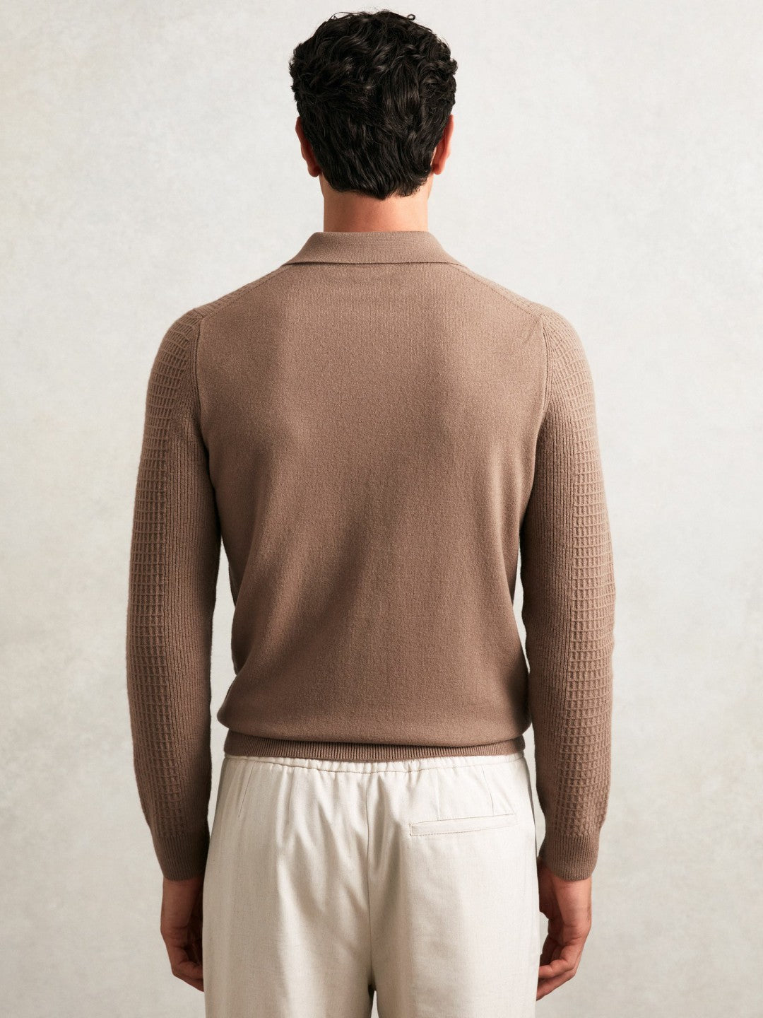 Wool Waffle-Knit Half-Zip Polo Shirt Camel Brown | Men