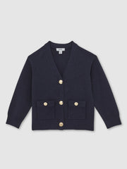 9-13 yrs Knitted Embossed-Button Cardigan Navy | Children & Baby