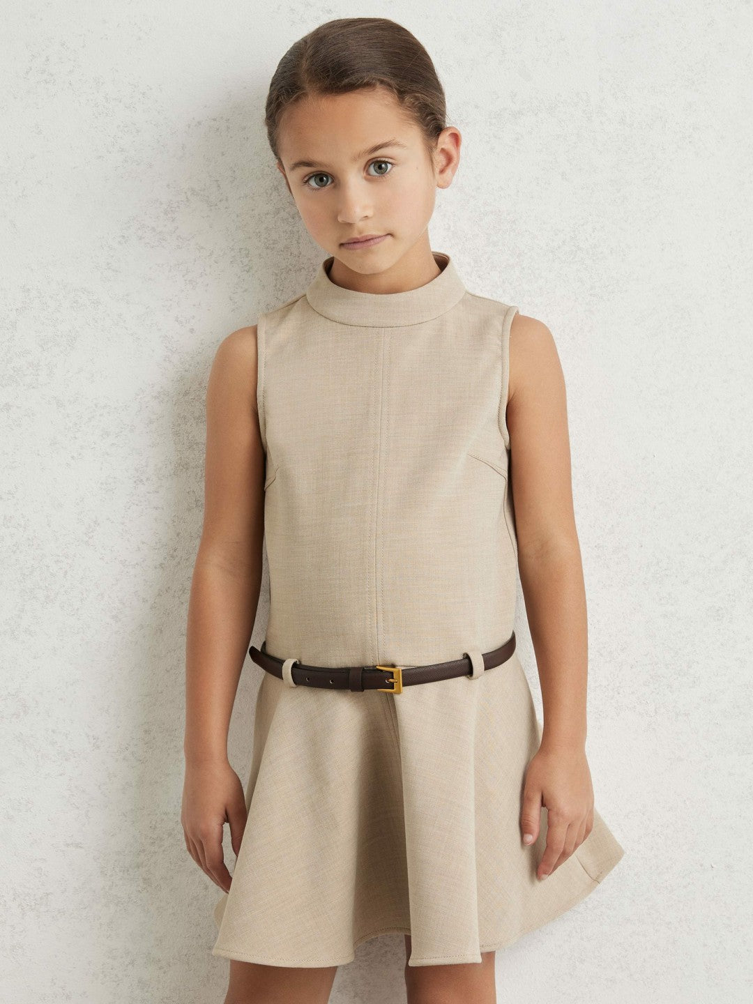 9-13 yrs Drop Waist Belted Sleeveless Dress Neutral | Children & Baby