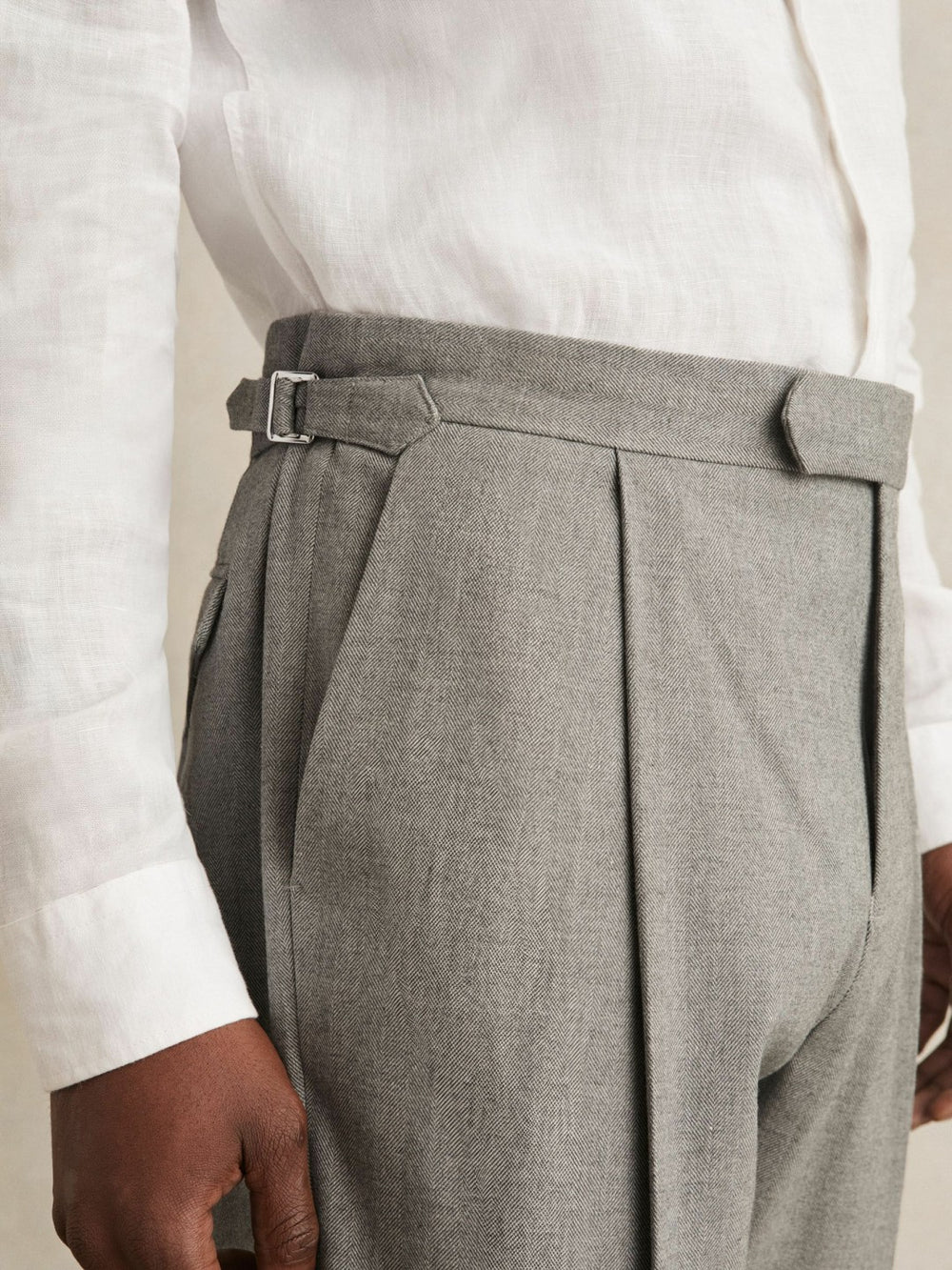 Regular Fit Herringbone Trousers With Cotton Grey | Men