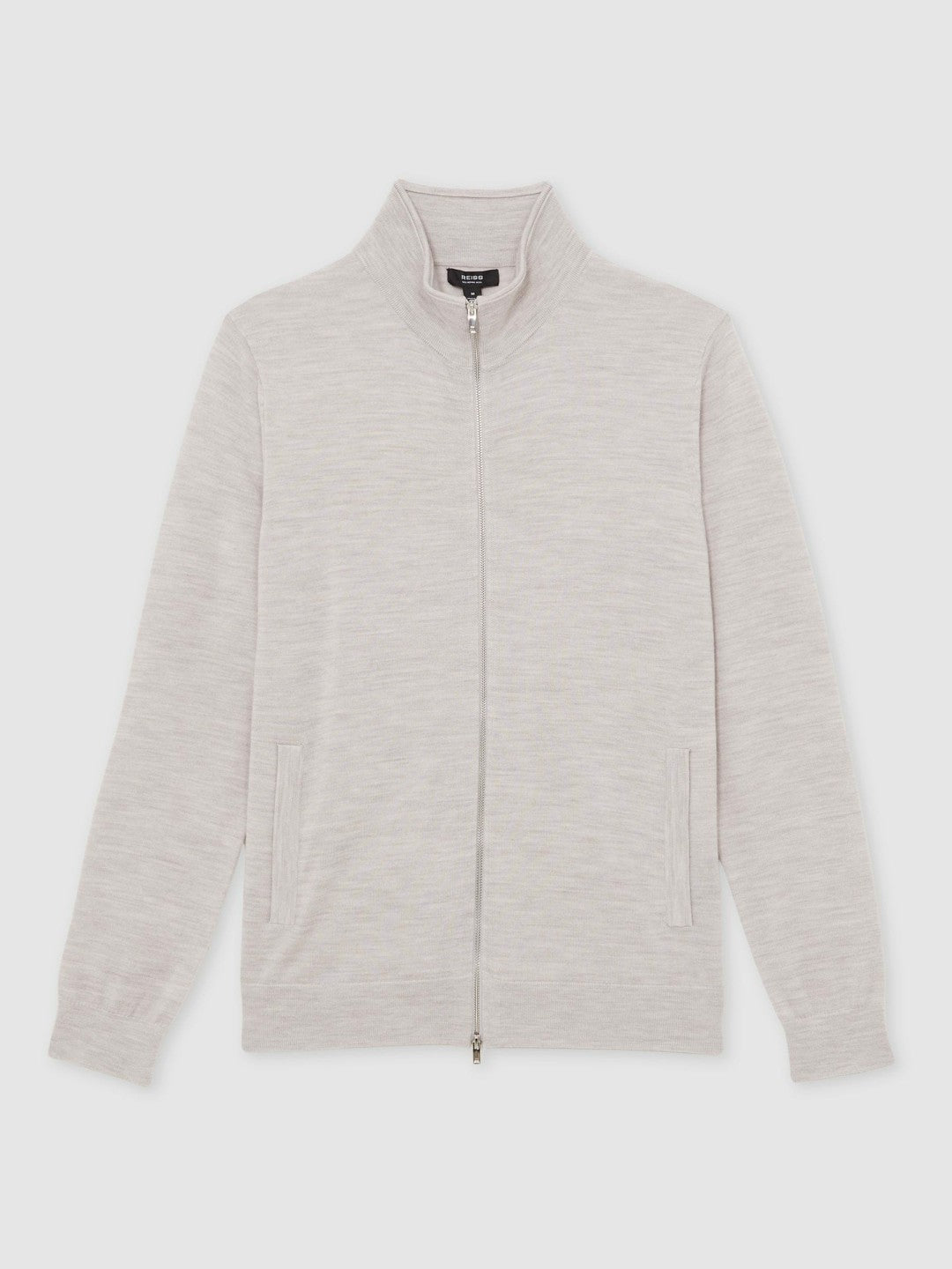 Merino Wool Zip Through Cardigan Wicker Brown Melange | Men