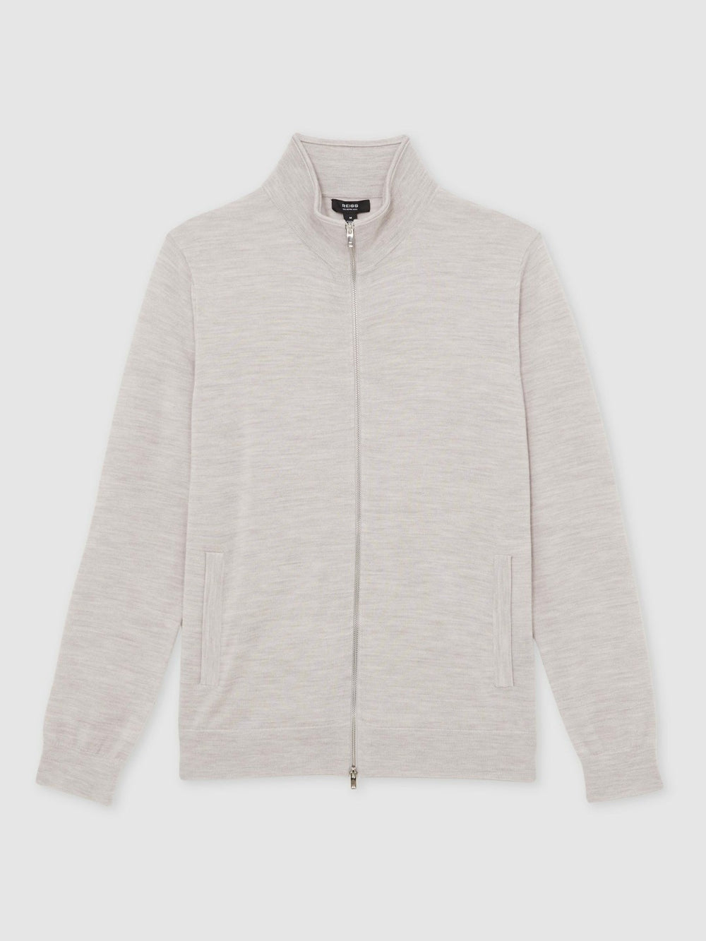 Merino Wool Zip Through Cardigan Wicker Brown Melange | Men