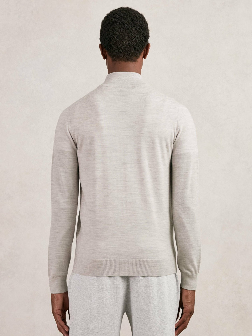 Merino Wool Zip Through Cardigan Wicker Brown Melange | Men