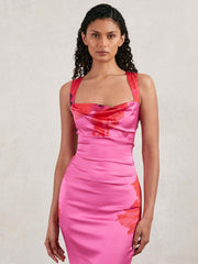 Good American Satin Floral Maxi Dress Pink | Women