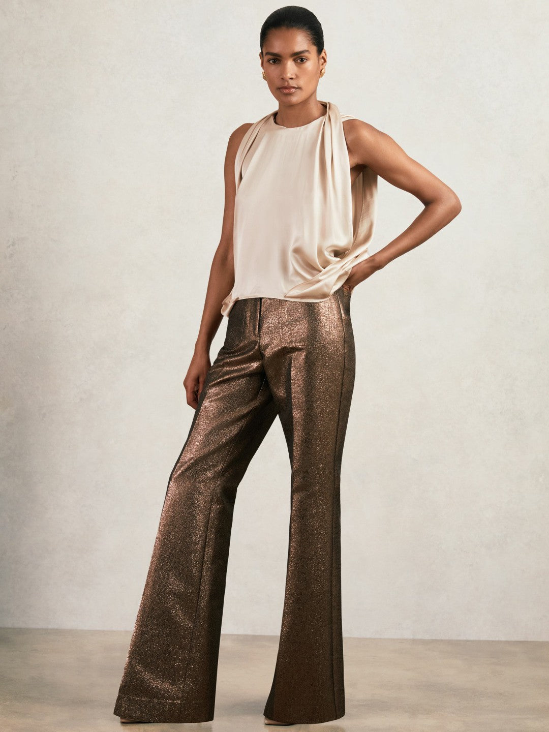 Silk Draped Sleeveless Top Champagne Neutral | Women