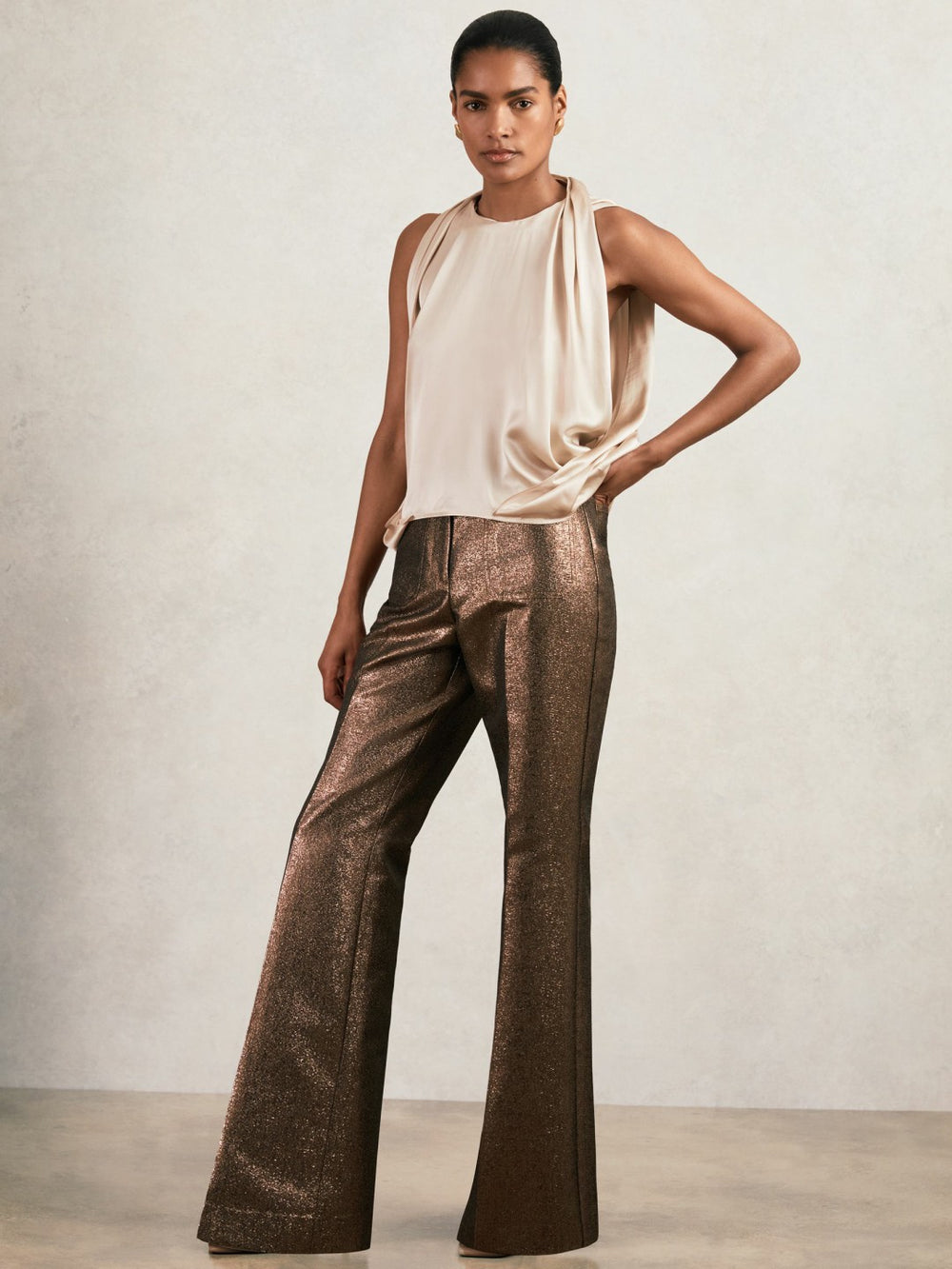 Silk Draped Sleeveless Top Champagne Neutral | Women