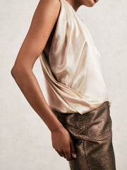 Silk Draped Sleeveless Top Champagne Neutral | Women